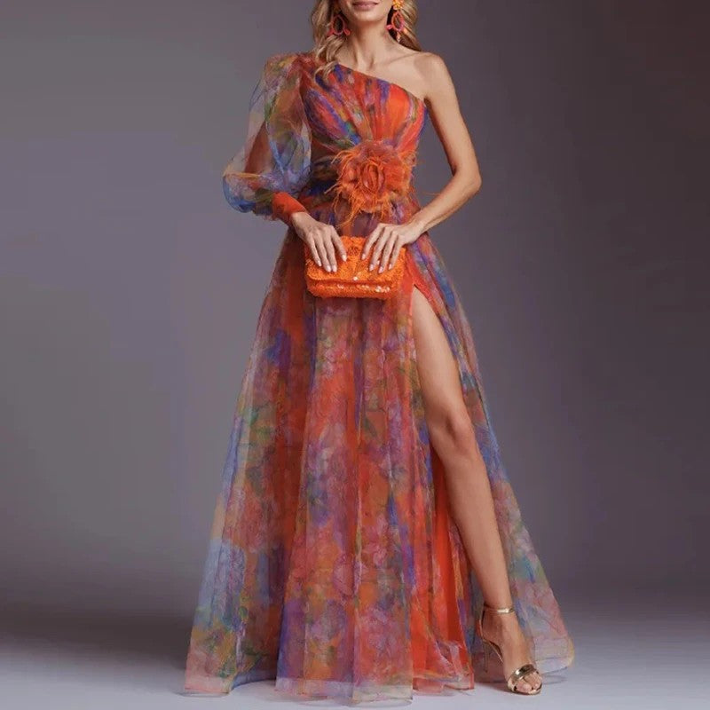Adriana – One-Shoulder Elegance Mesh Evening Gown