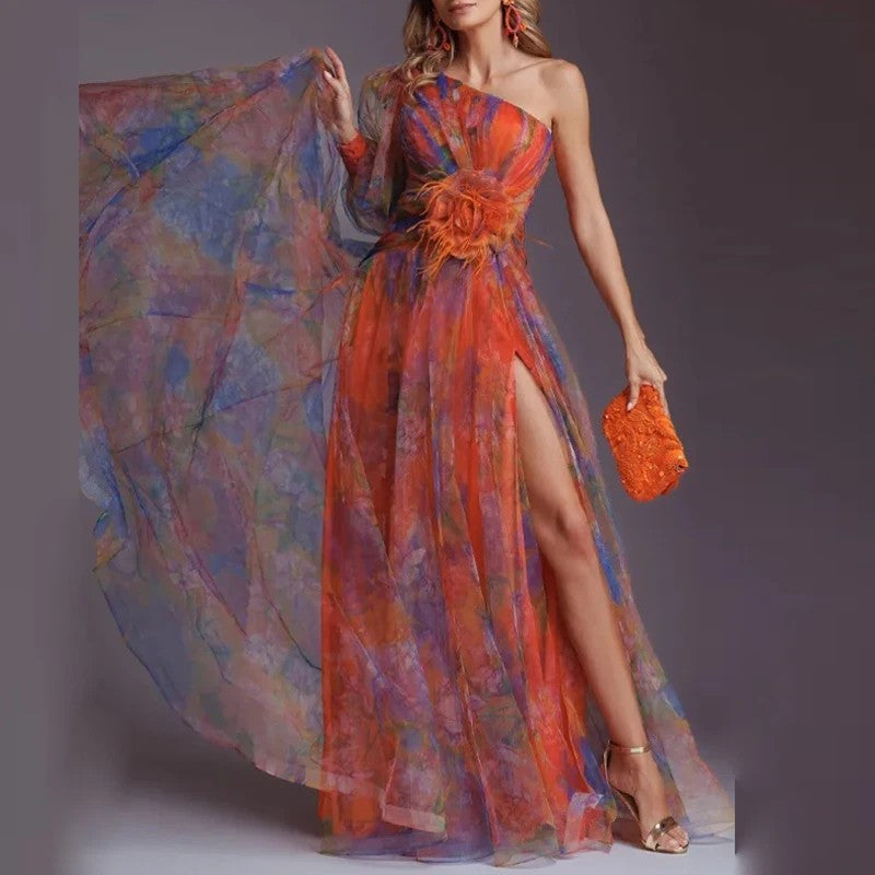 Adriana – One-Shoulder Elegance Mesh Evening Gown