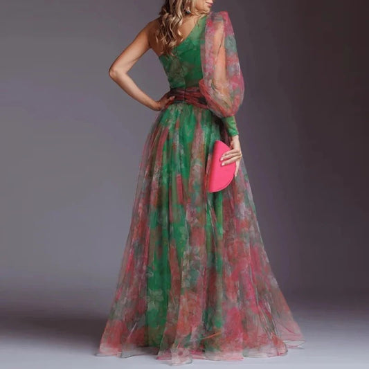 Adriana – One-Shoulder Elegance Mesh Evening Gown