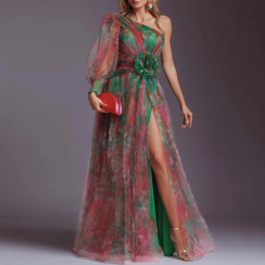 Adriana – One-Shoulder Elegance Mesh Evening Gown
