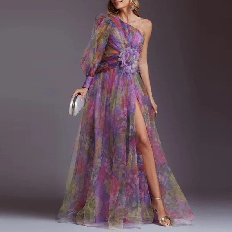 Adriana – One-Shoulder Elegance Mesh Evening Gown