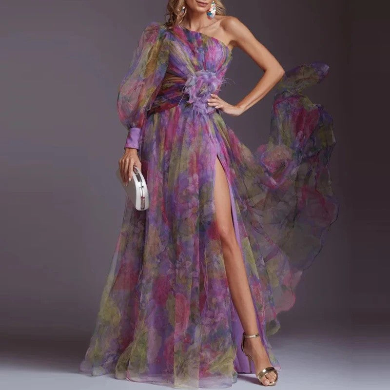 Adriana – One-Shoulder Elegance Mesh Evening Gown