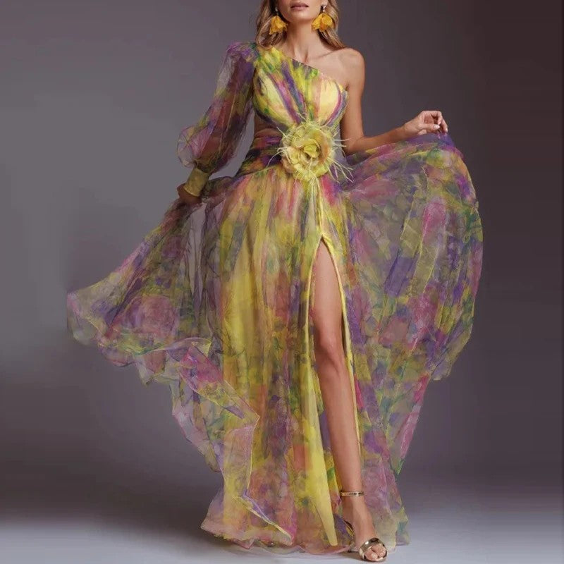 Adriana – One-Shoulder Elegance Mesh Evening Gown