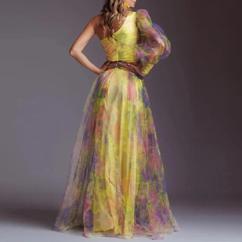 Adriana – One-Shoulder Elegance Mesh Evening Gown